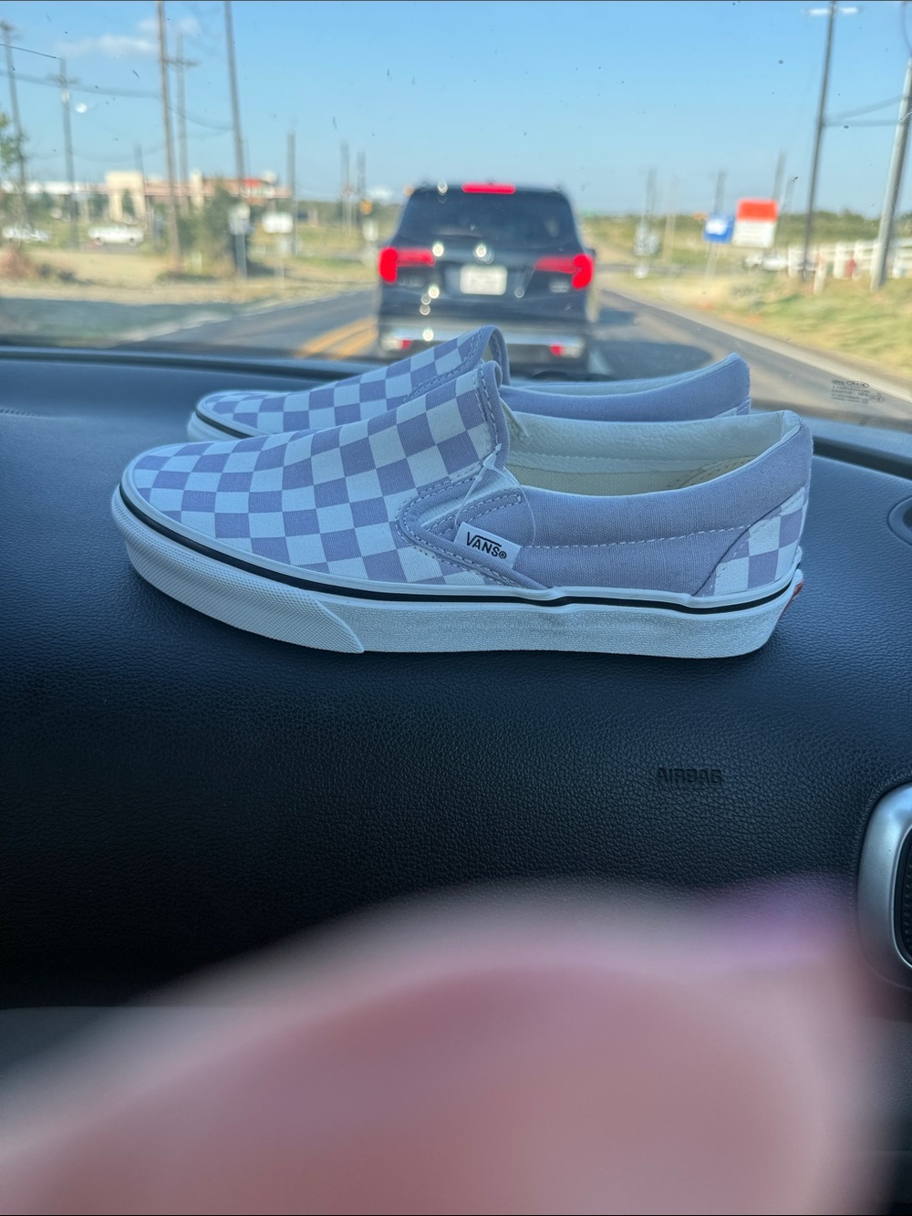 Vans Kids Slip-On Checkerboard in Lavender and White